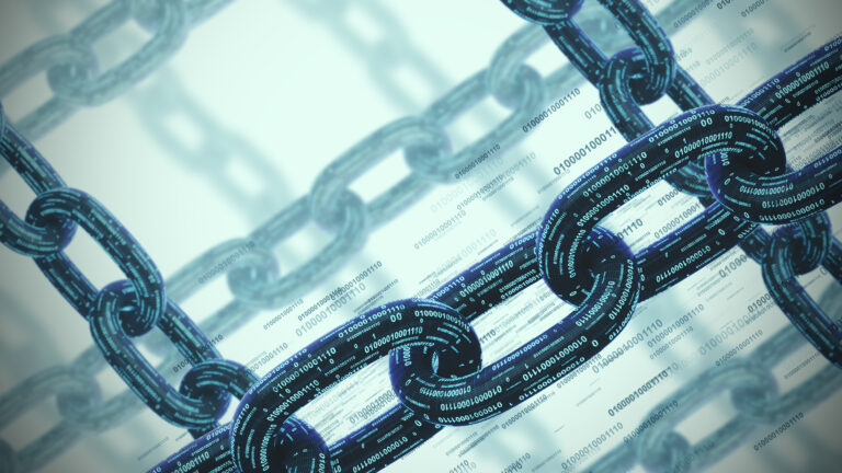 Many chains, a blockchain concept, gray closeup