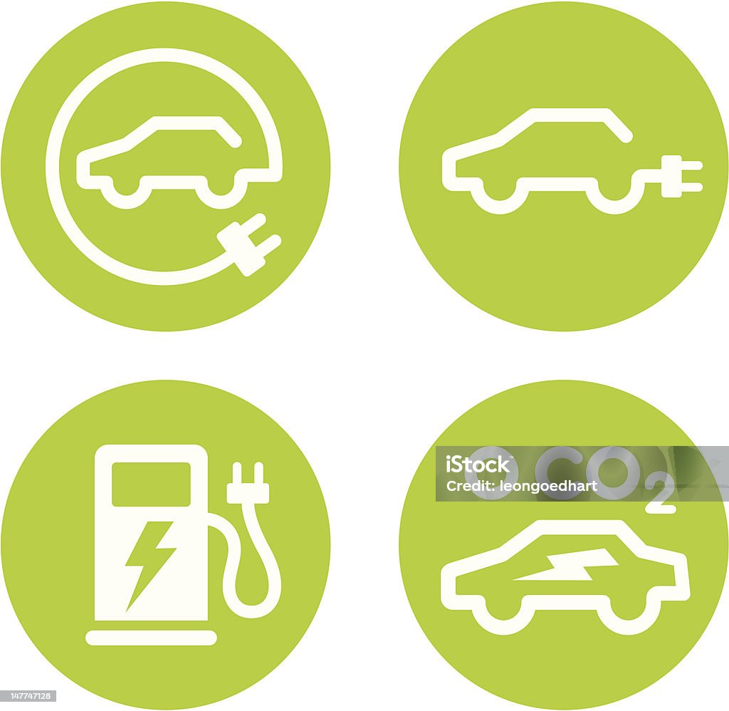 Series of four vector icons for electric cars and EV charging points.